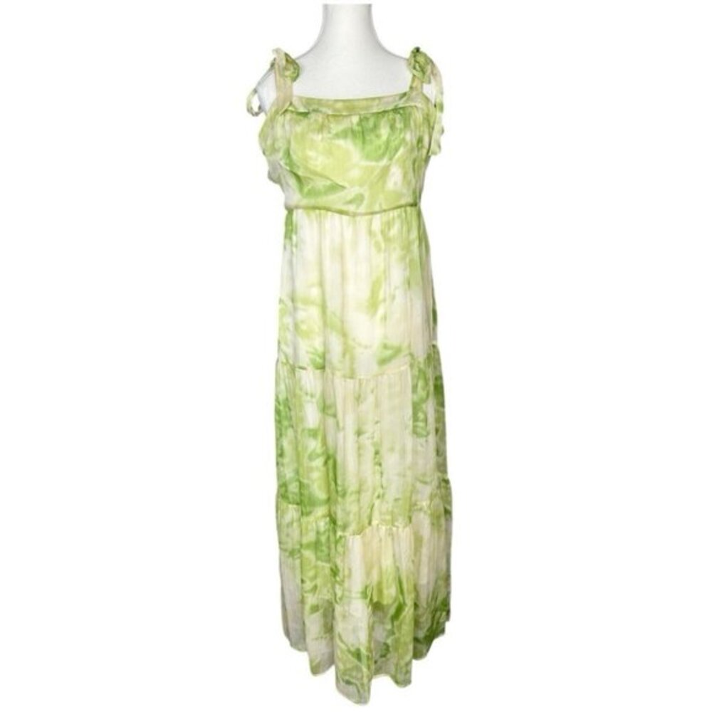 Line and Dot Green Tie Dye Tiered Maxi Dress LD4229B Womens Large Tie Strap Boho